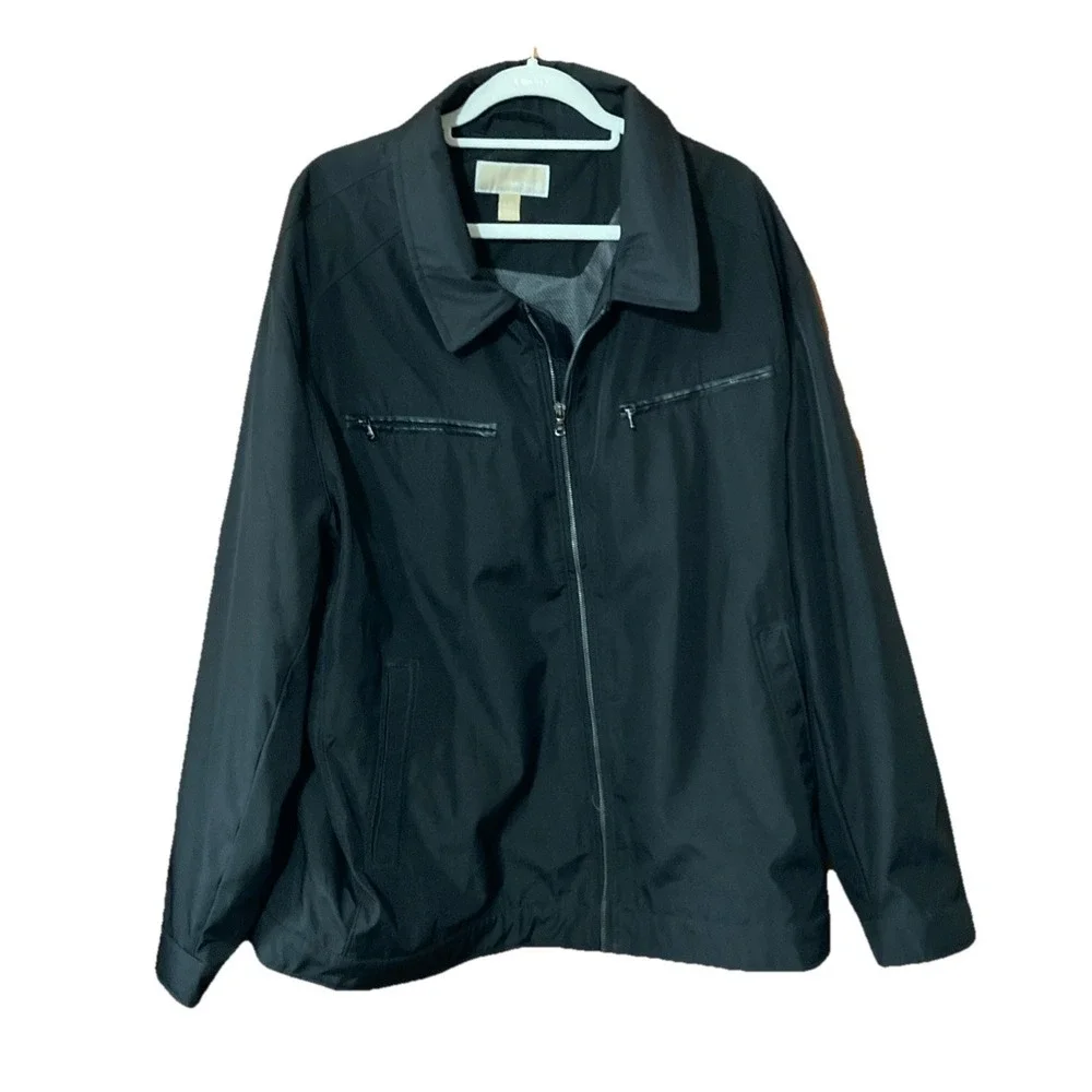 Michael Kors Softshell Moto Jacket Mens Sz 3XL Black Leather Trim Pockets